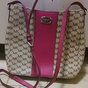 Michael Kors Fuchsia and Tan Crossbody Bag